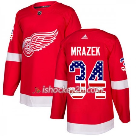 Mænd NHL Detroit Red Wings Trøje Petr Mrazek 34 Adidas 2017-2018 Rød USA Flag Fashion Authentic